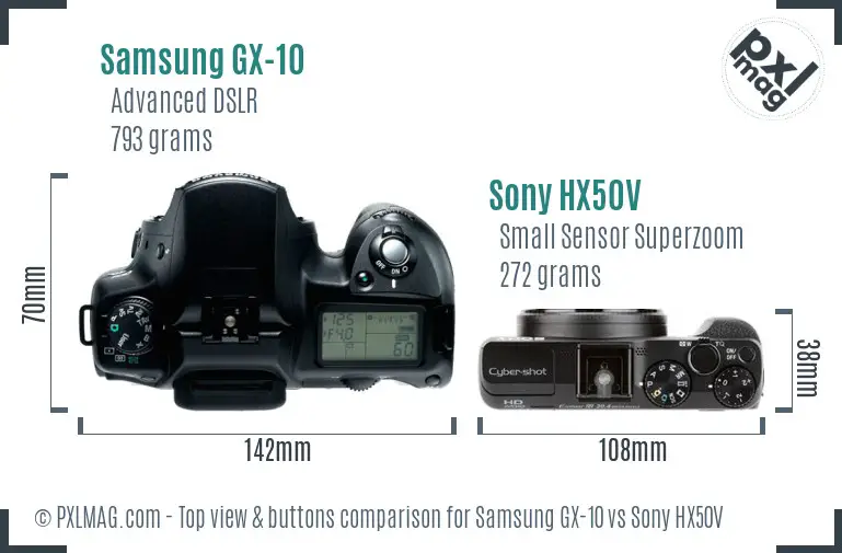 Samsung GX-10 vs Sony HX50V top view buttons comparison