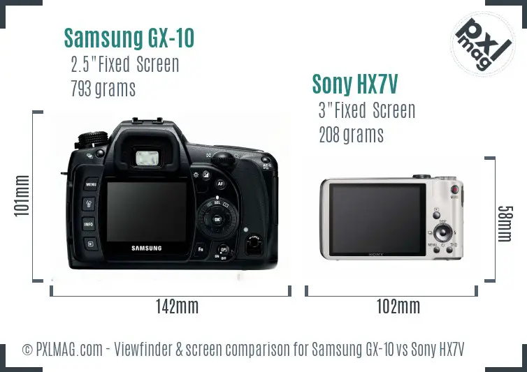 Samsung GX-10 vs Sony HX7V Screen and Viewfinder comparison