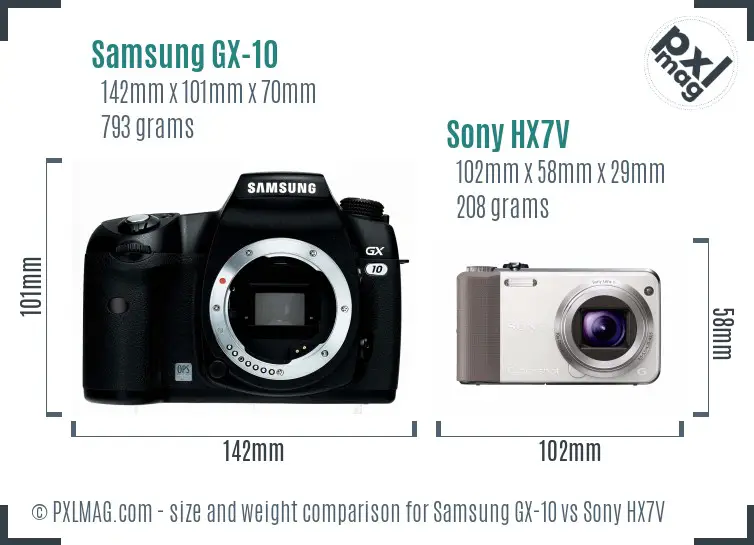 Samsung GX-10 vs Sony HX7V size comparison