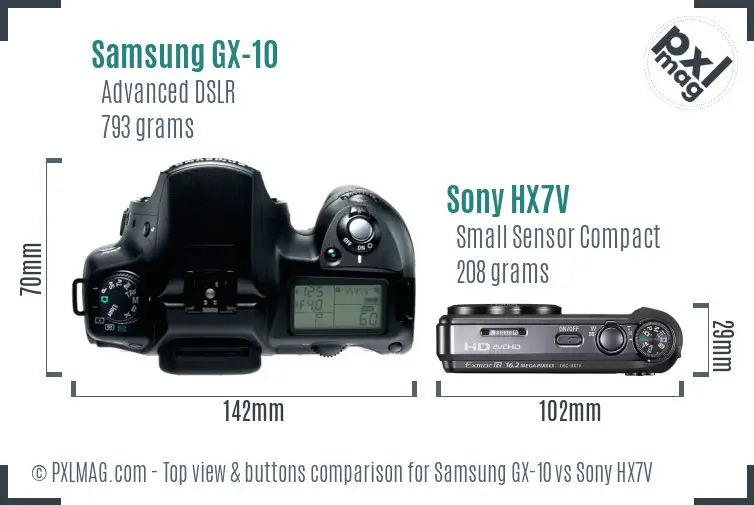 Samsung GX-10 vs Sony HX7V top view buttons comparison