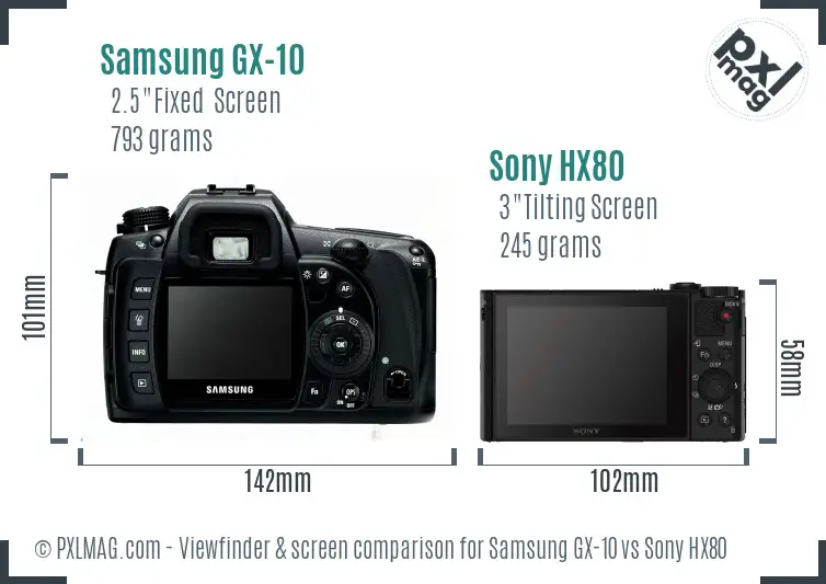 Samsung GX-10 vs Sony HX80 Screen and Viewfinder comparison