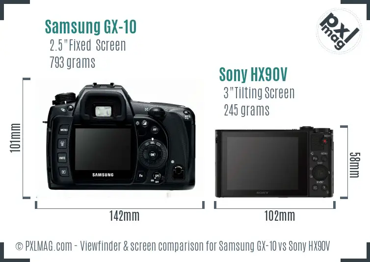 Samsung GX-10 vs Sony HX90V Screen and Viewfinder comparison