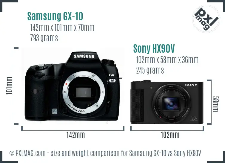 Samsung GX-10 vs Sony HX90V size comparison