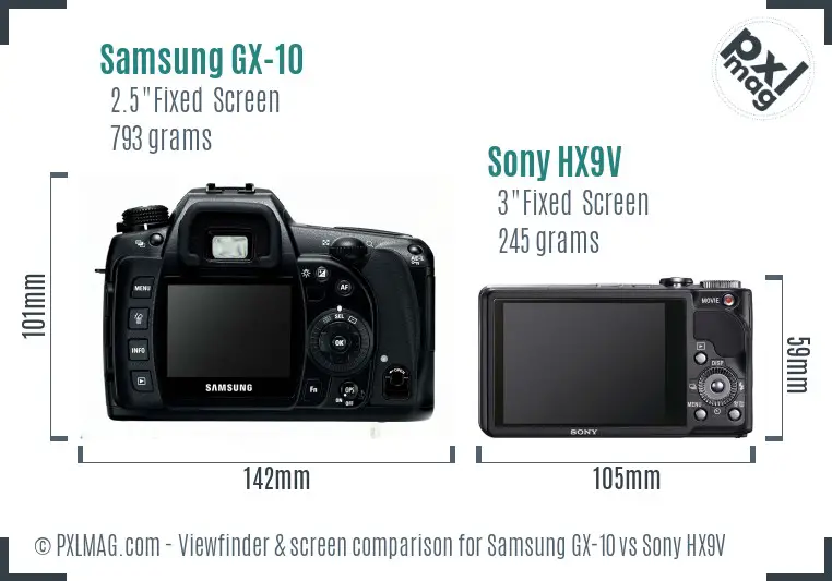 Samsung GX-10 vs Sony HX9V Screen and Viewfinder comparison