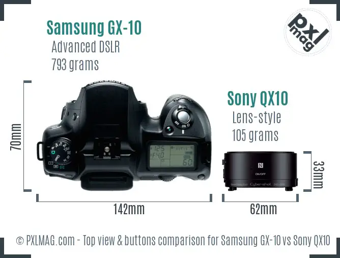 Samsung GX-10 vs Sony QX10 top view buttons comparison