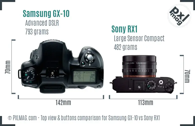 Samsung GX-10 vs Sony RX1 top view buttons comparison