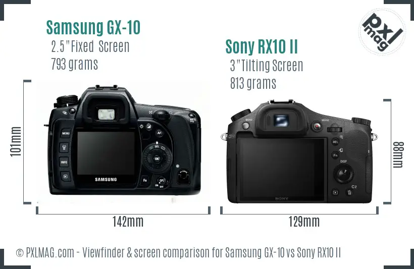 Samsung GX-10 vs Sony RX10 II Screen and Viewfinder comparison