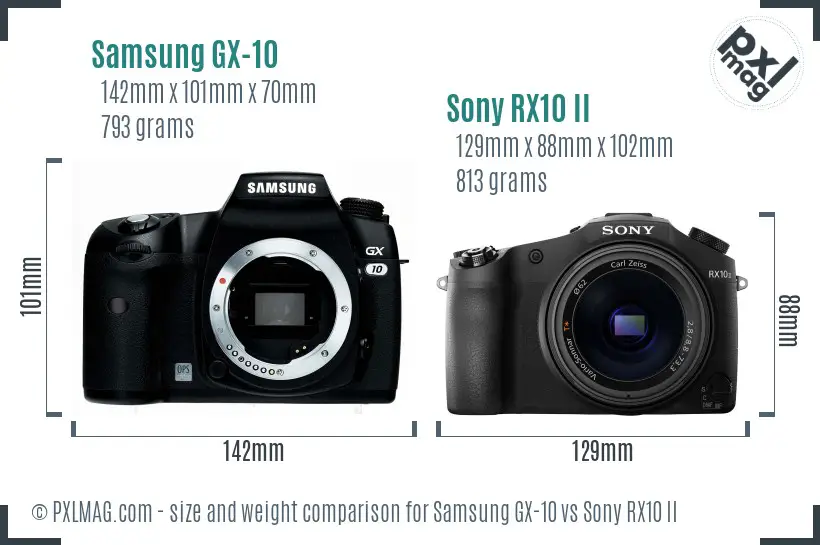 Samsung GX-10 vs Sony RX10 II size comparison