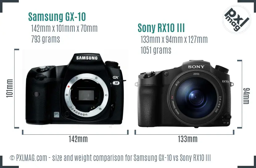Samsung GX-10 vs Sony RX10 III size comparison