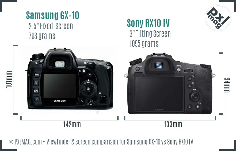 Samsung GX-10 vs Sony RX10 IV Screen and Viewfinder comparison