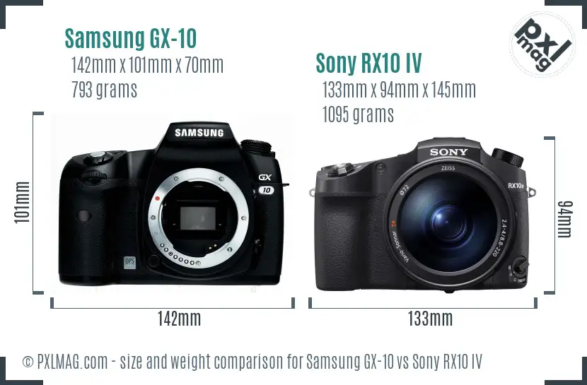 Samsung GX-10 vs Sony RX10 IV size comparison