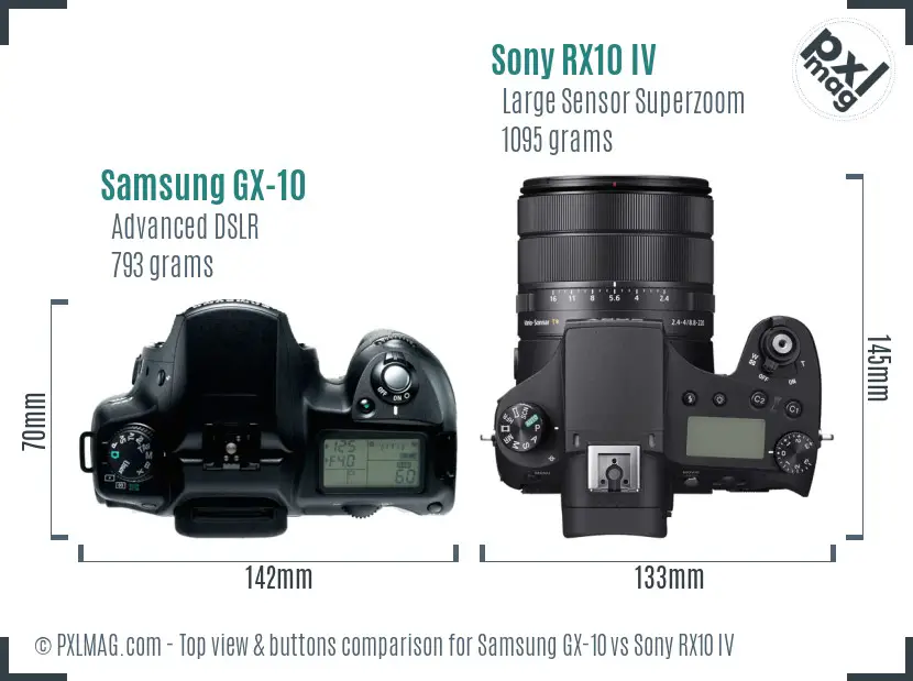 Samsung GX-10 vs Sony RX10 IV top view buttons comparison