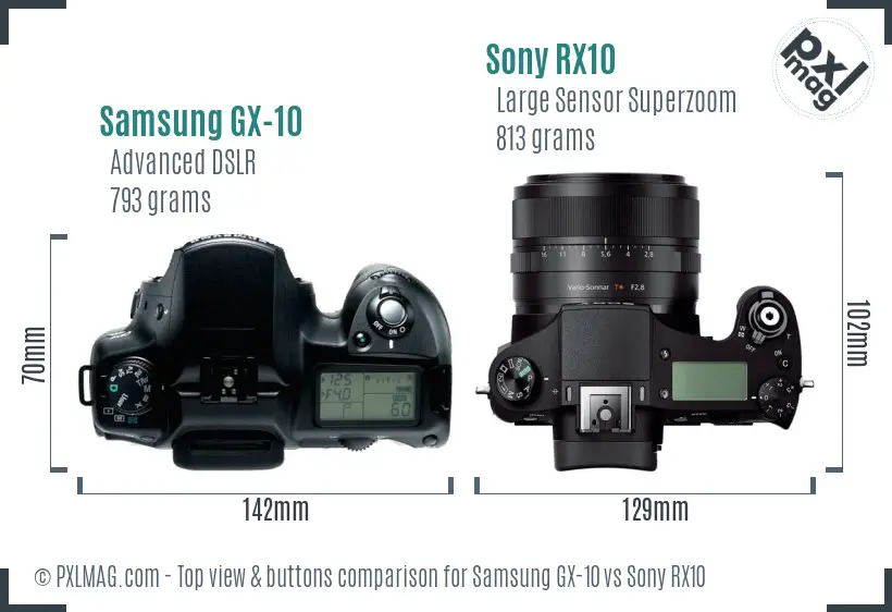 Samsung GX-10 vs Sony RX10 top view buttons comparison