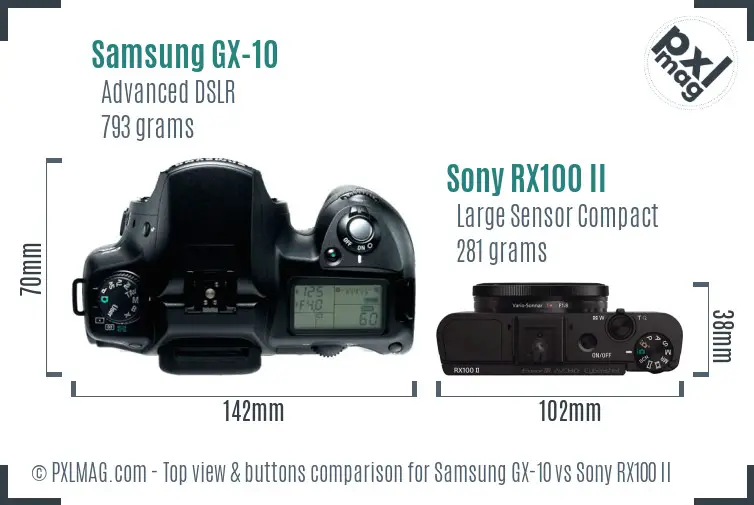 Samsung GX-10 vs Sony RX100 II top view buttons comparison