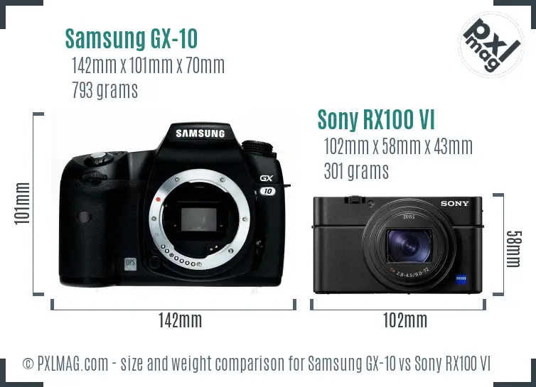 Samsung GX-10 vs Sony RX100 VI size comparison