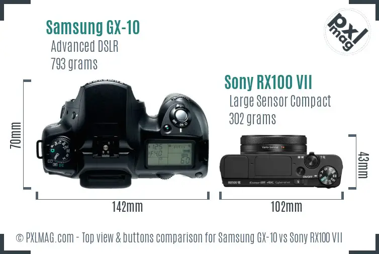 Samsung GX-10 vs Sony RX100 VII top view buttons comparison