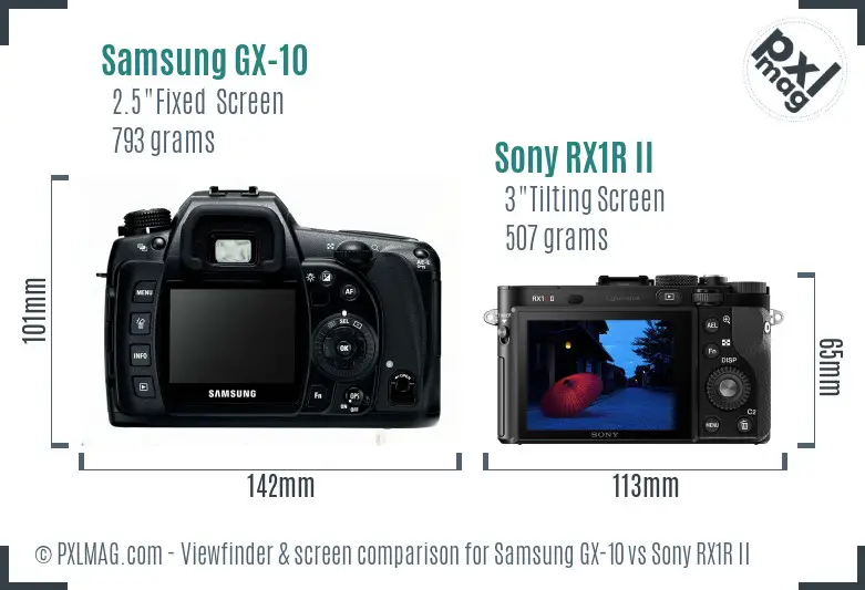 Samsung GX-10 vs Sony RX1R II Screen and Viewfinder comparison