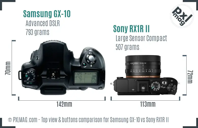Samsung GX-10 vs Sony RX1R II top view buttons comparison