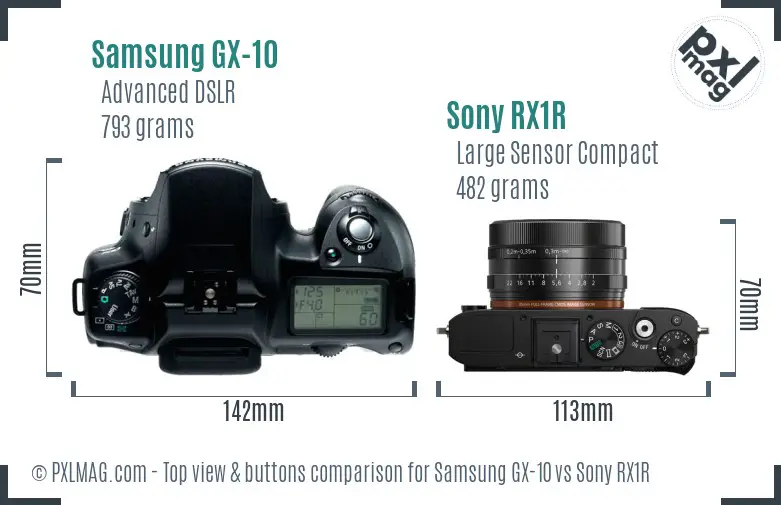 Samsung GX-10 vs Sony RX1R top view buttons comparison