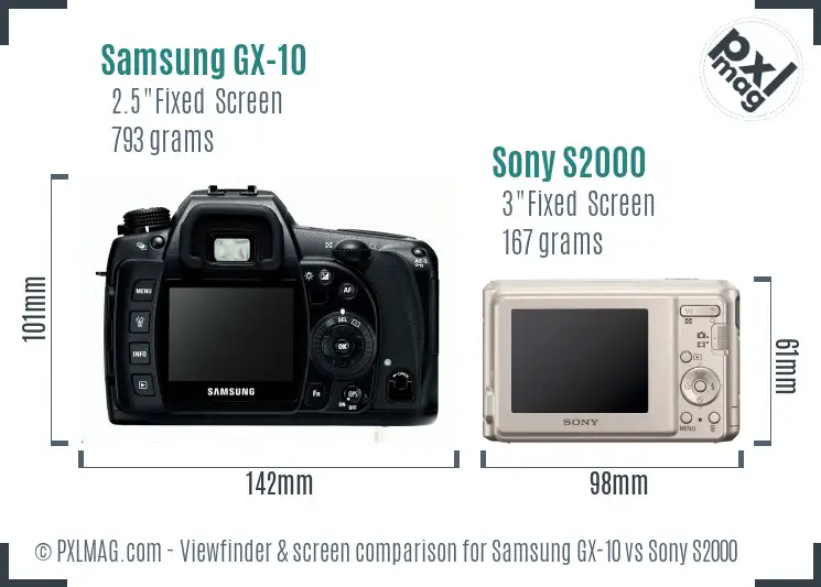 Samsung GX-10 vs Sony S2000 Screen and Viewfinder comparison