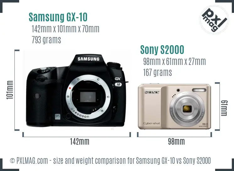 Samsung GX-10 vs Sony S2000 size comparison