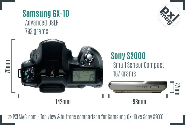 Samsung GX-10 vs Sony S2000 top view buttons comparison