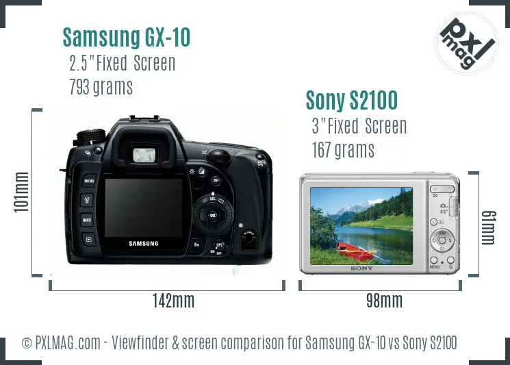 Samsung GX-10 vs Sony S2100 Screen and Viewfinder comparison