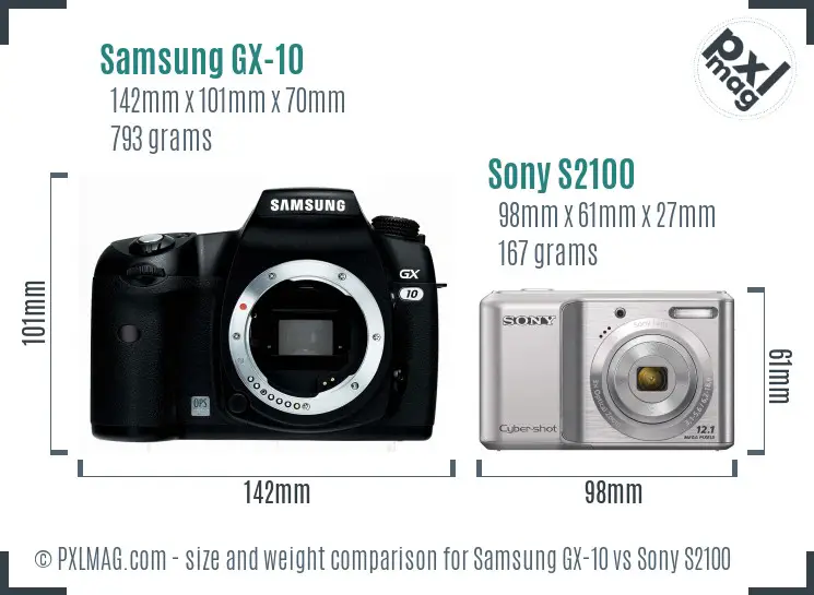 Samsung GX-10 vs Sony S2100 size comparison