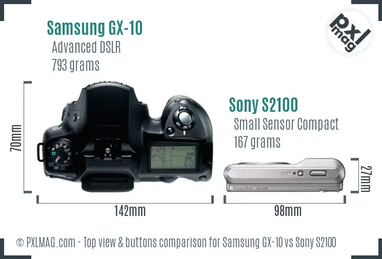 Samsung GX-10 vs Sony S2100 top view buttons comparison