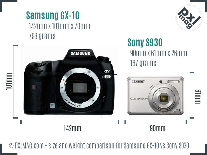 Samsung GX-10 vs Sony S930 size comparison