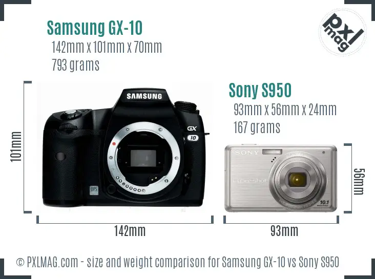 Samsung GX-10 vs Sony S950 size comparison