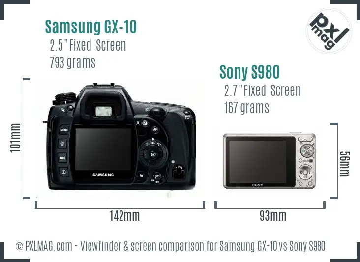Samsung GX-10 vs Sony S980 Screen and Viewfinder comparison