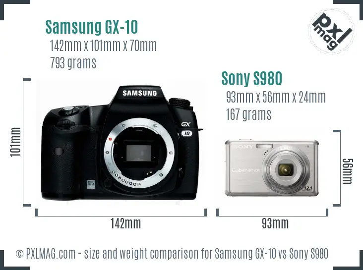 Samsung GX-10 vs Sony S980 size comparison