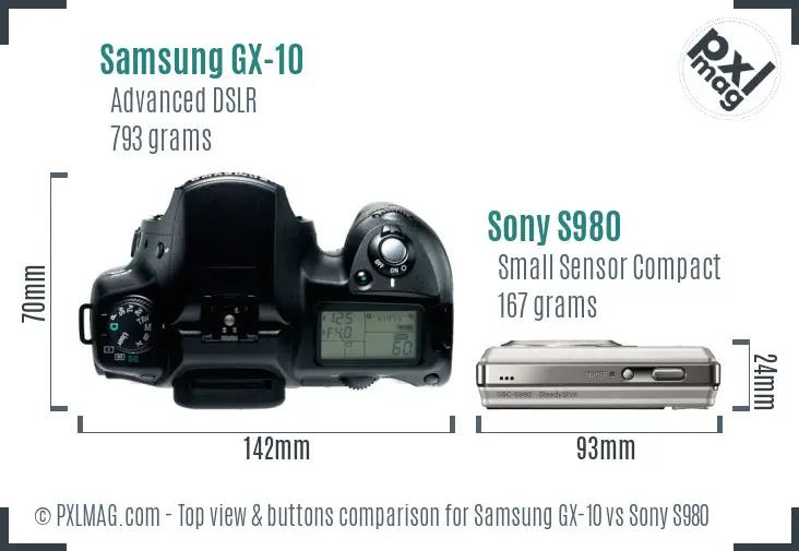 Samsung GX-10 vs Sony S980 top view buttons comparison