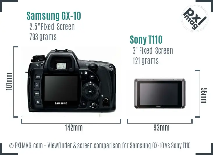 Samsung GX-10 vs Sony T110 Screen and Viewfinder comparison