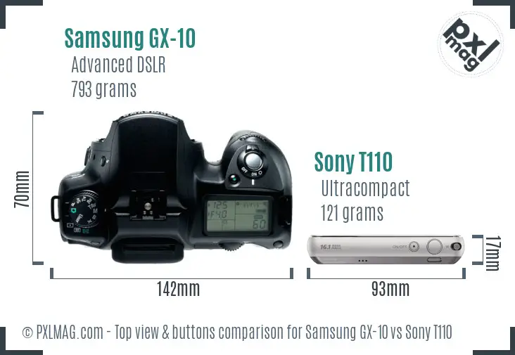 Samsung GX-10 vs Sony T110 top view buttons comparison