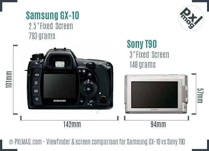 Samsung GX-10 vs Sony T90 Screen and Viewfinder comparison