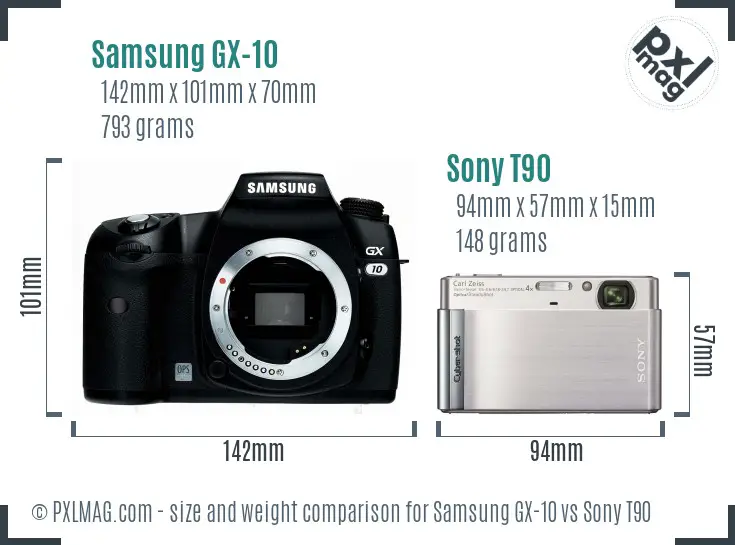 Samsung GX-10 vs Sony T90 size comparison