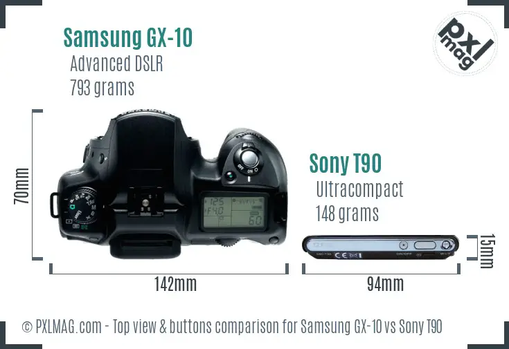 Samsung GX-10 vs Sony T90 top view buttons comparison