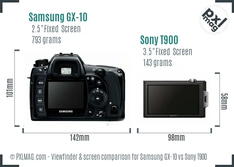 Samsung GX-10 vs Sony T900 Screen and Viewfinder comparison
