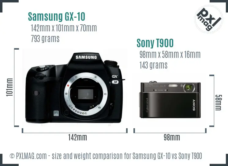 Samsung GX-10 vs Sony T900 size comparison