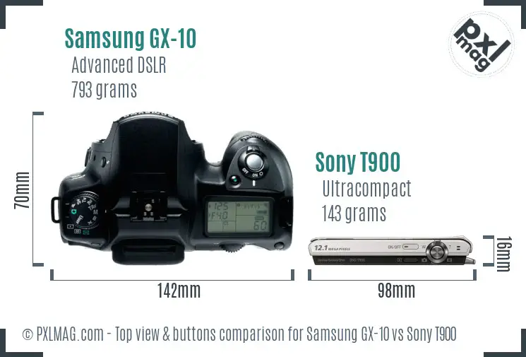Samsung GX-10 vs Sony T900 top view buttons comparison