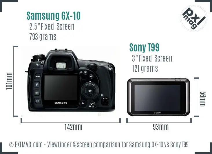 Samsung GX-10 vs Sony T99 Screen and Viewfinder comparison