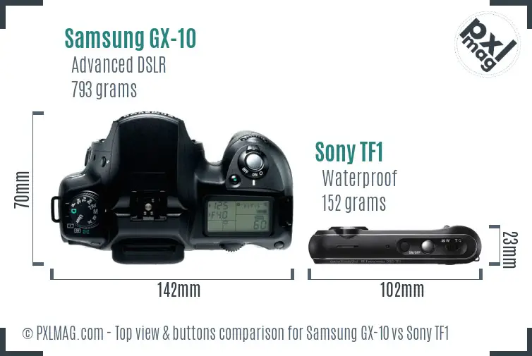Samsung GX-10 vs Sony TF1 top view buttons comparison