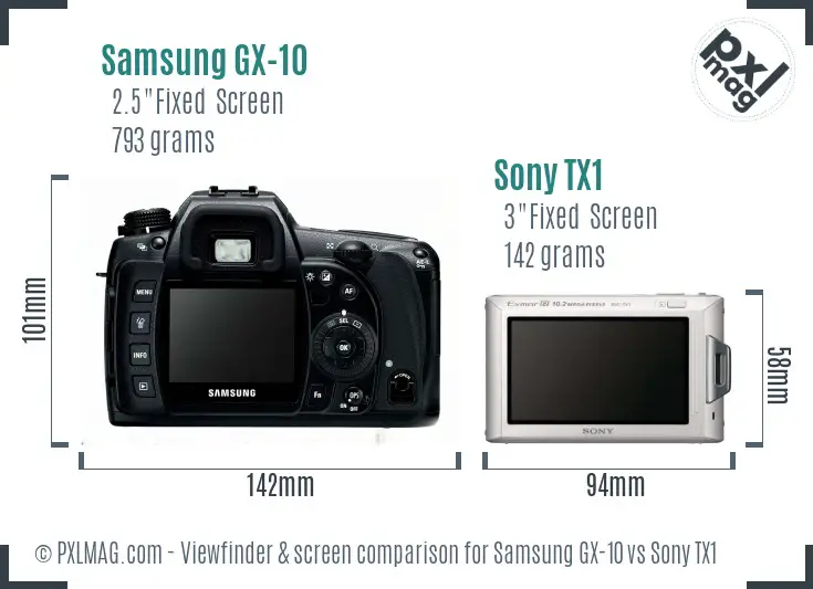 Samsung GX-10 vs Sony TX1 Screen and Viewfinder comparison