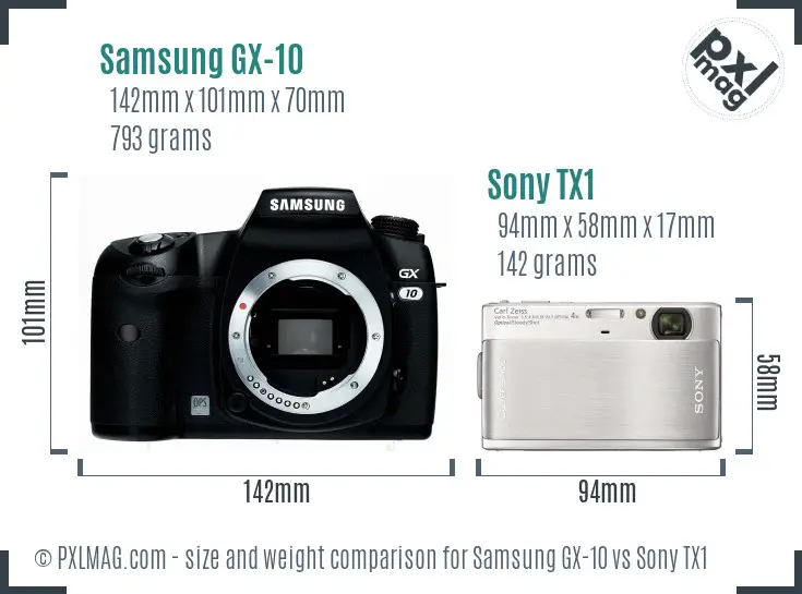 Samsung GX-10 vs Sony TX1 size comparison