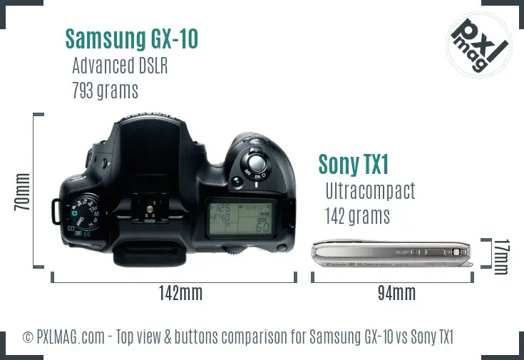 Samsung GX-10 vs Sony TX1 top view buttons comparison