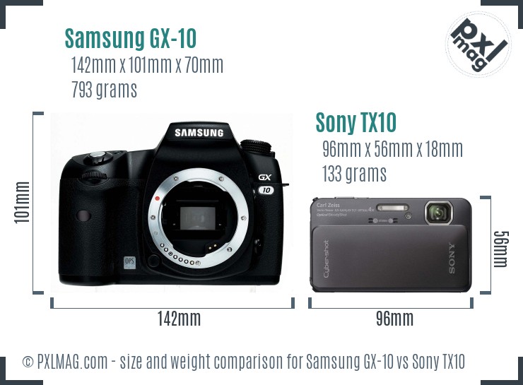 Samsung GX-10 vs Sony TX10 size comparison