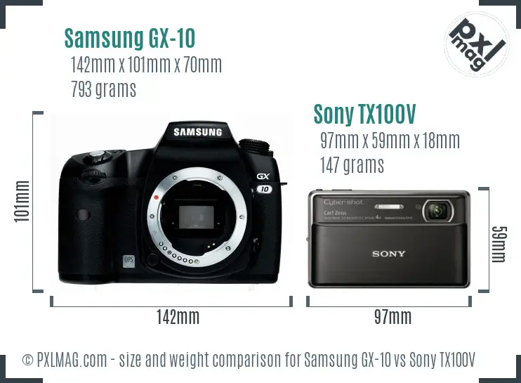 Samsung GX-10 vs Sony TX100V size comparison