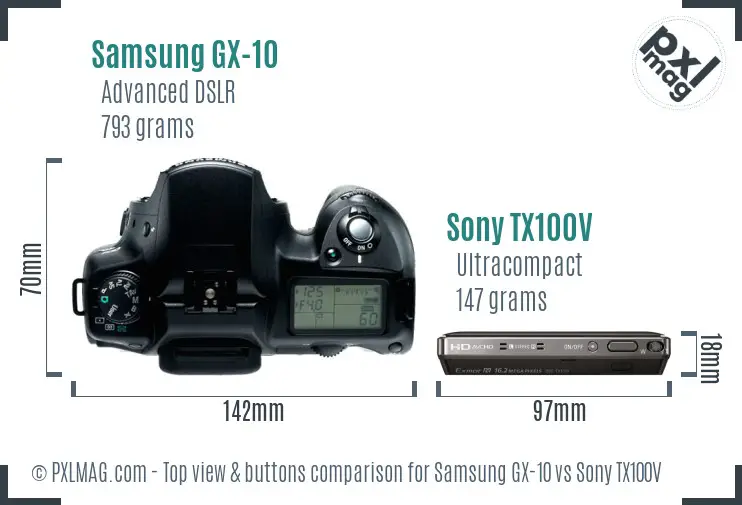 Samsung GX-10 vs Sony TX100V top view buttons comparison
